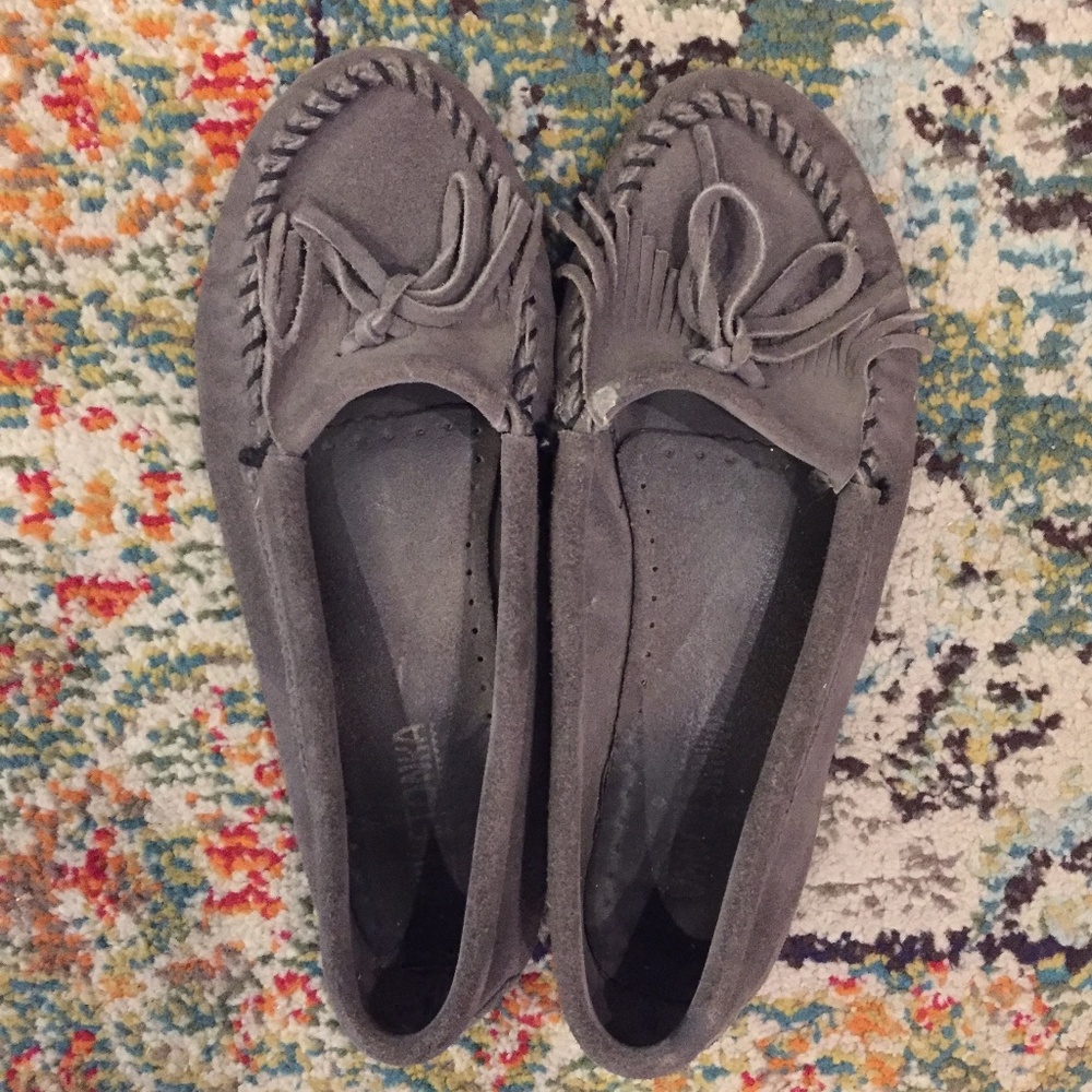 Women's Gray Minnetonka Moccasins